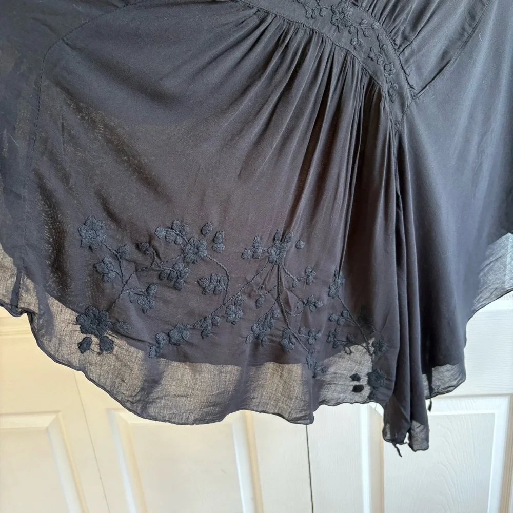 Bum Bum Ipanema Black V-Neck Swim Cover Up Dress Tunic M Embroidery Caftan Loose - Picture 2 of 10